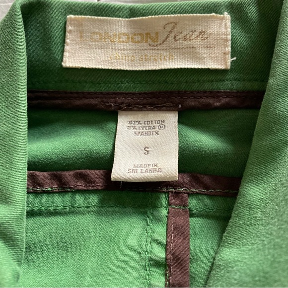 London Jean Chino Stretch Green Cropped Jean Jacket Size S - Picture 4 of 9